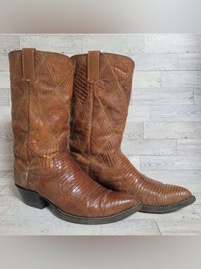 Vintage Laramie Full Exotic Brown Lizard Leather Patchwork Cowboy Men's 9.5 D